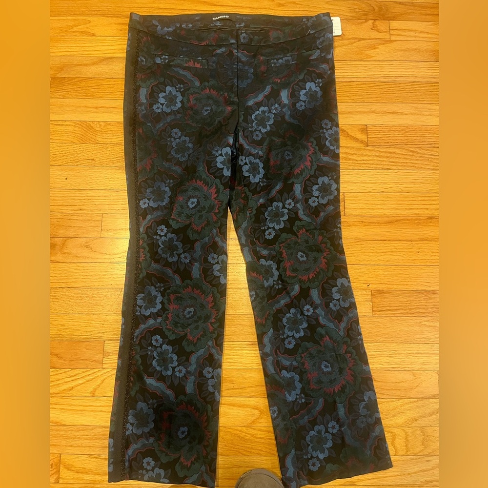 Cambio Classy Jacquard Floral Patterned Pants size 10